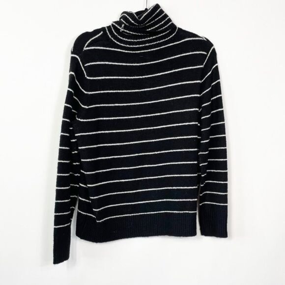 Kensie Soft Fuzzy Black & White Striped Turtleneck Sweater Large NWT - Picture 5 of 7